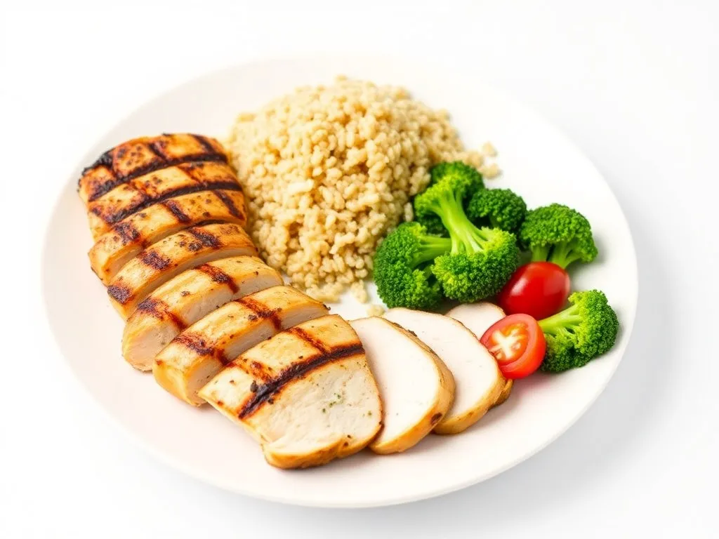 Talerz z grillowanym kurczakiem, komosą ryżową i brokułami – lekkie, wysokobiałkowe danie idealne na redukcji.