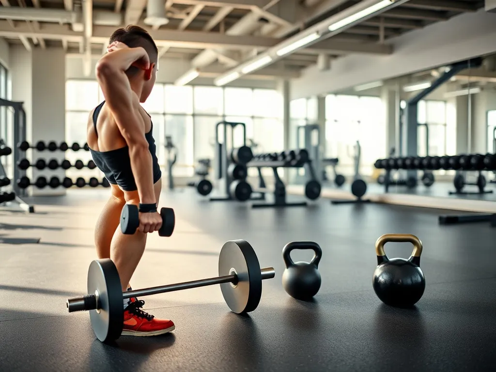 Osoba wykonuje przysiad z hantlami w nowoczesnej siłowni, podkreślając skuteczne łączenie ćwiczeń dla szybszych efektów.